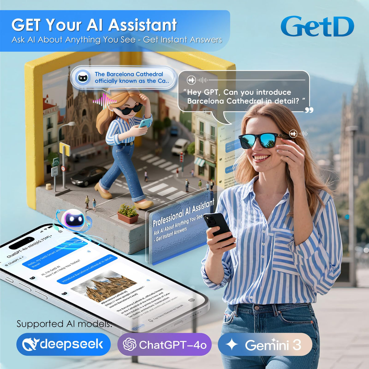 GetD AI Glasses polarized lenses reduce glare for outdoor use.