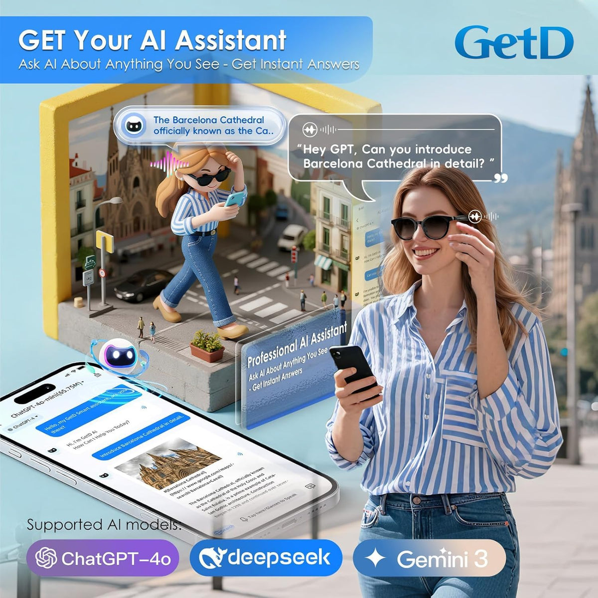 GetD AI Glasses with polarized UV400 lenses reduce glare for sunny days.
