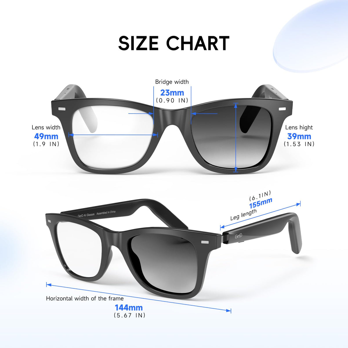 GetD AI Glasses frames fit Rx lenses for prescriptions.
