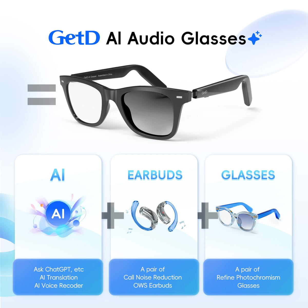 GetD AI Glasses 100% UV protection for daily sun exposure.