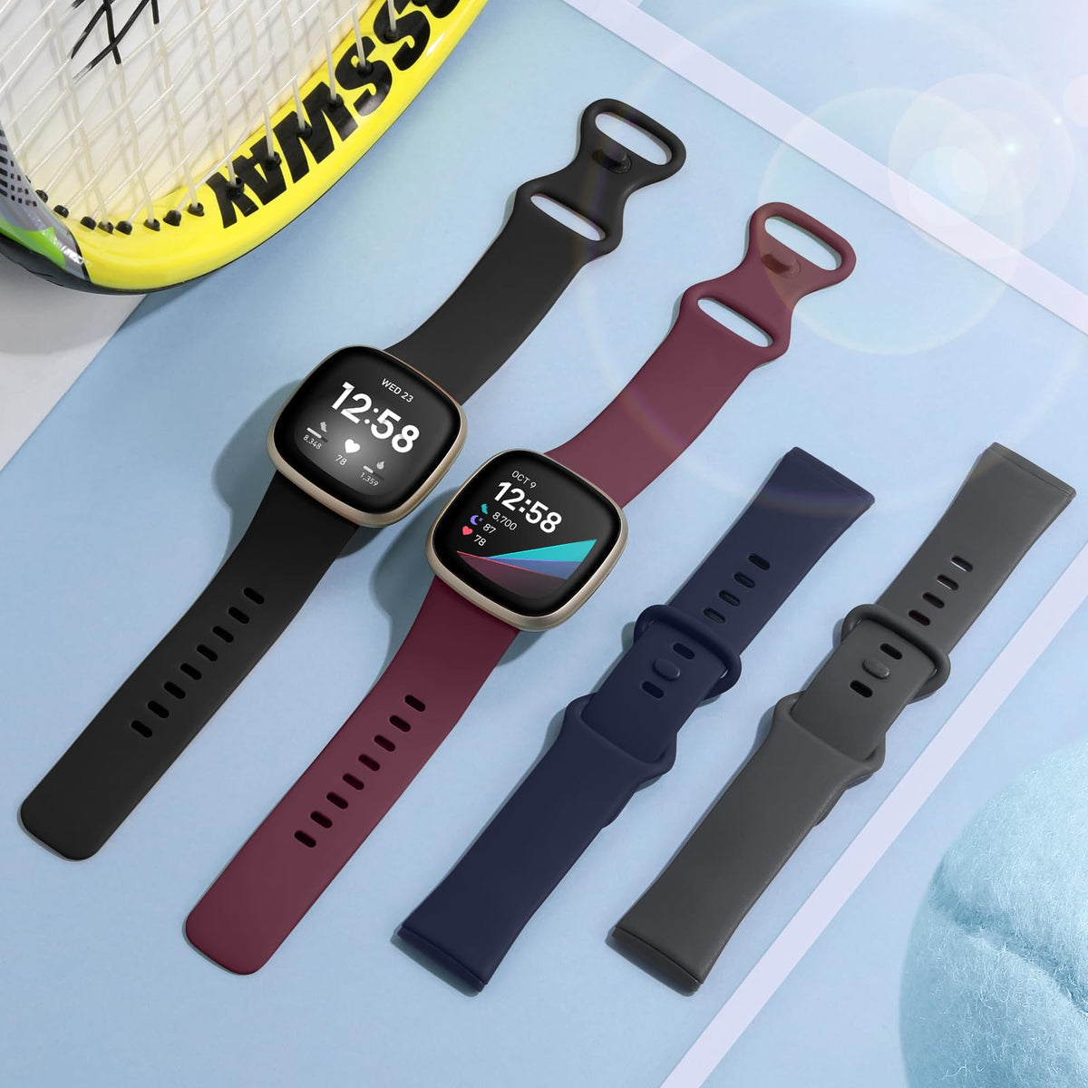 Getino smoke gray Sense/Versa band pairs with casual looks and durability.