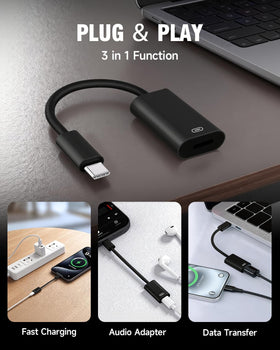 GetsISKON USB-C to Lightning adapter audio connection with built-in DAC for high fidelity
