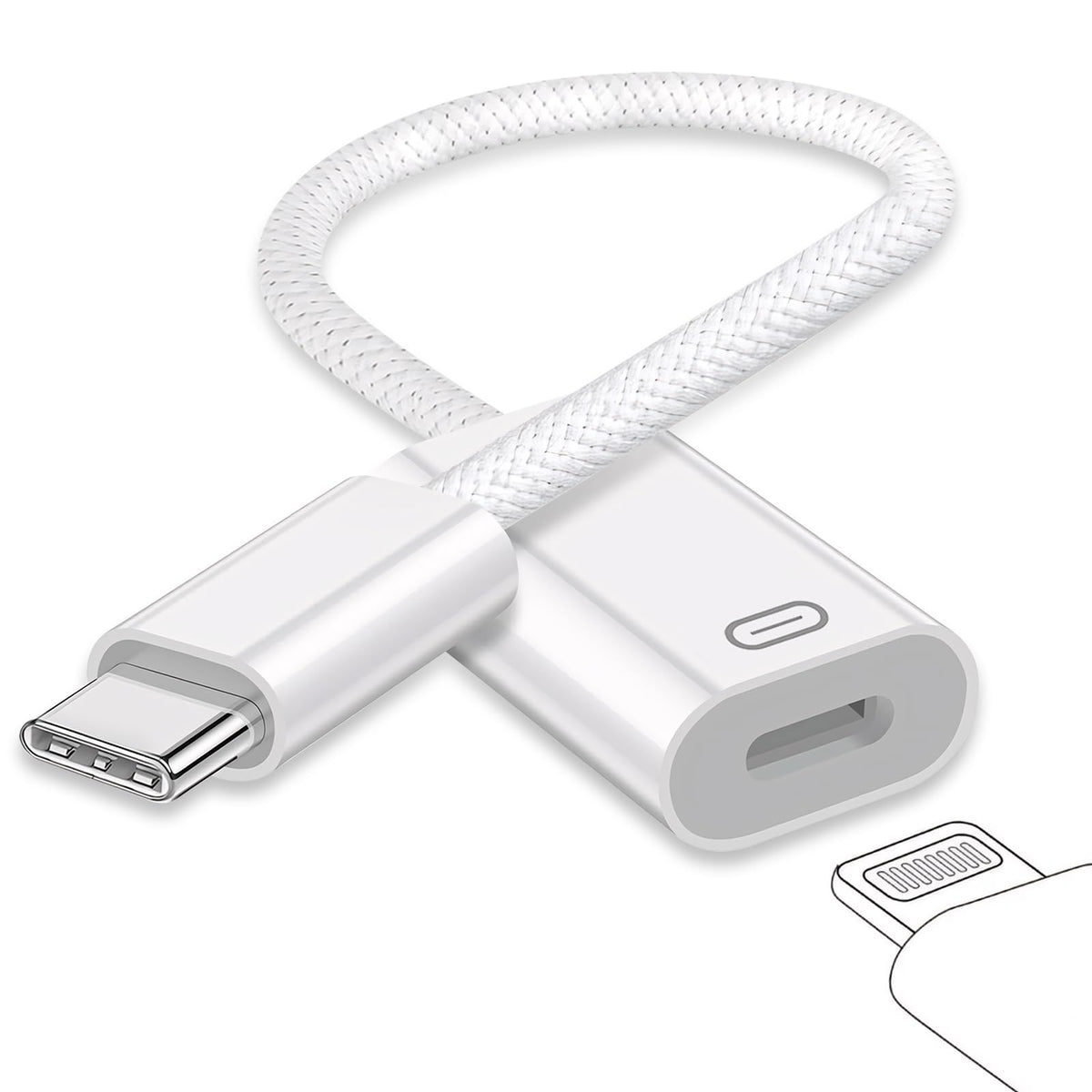 GetsISKON USB C to Lightning adapter on desk enabling versatile charging and audio use