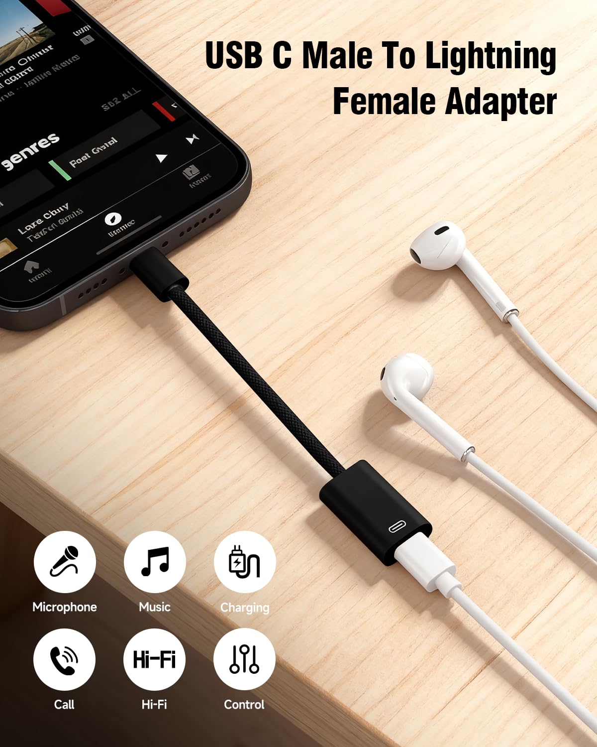 GetsISKON USB-C to Lightning adapter side view highlights slim profile for portability