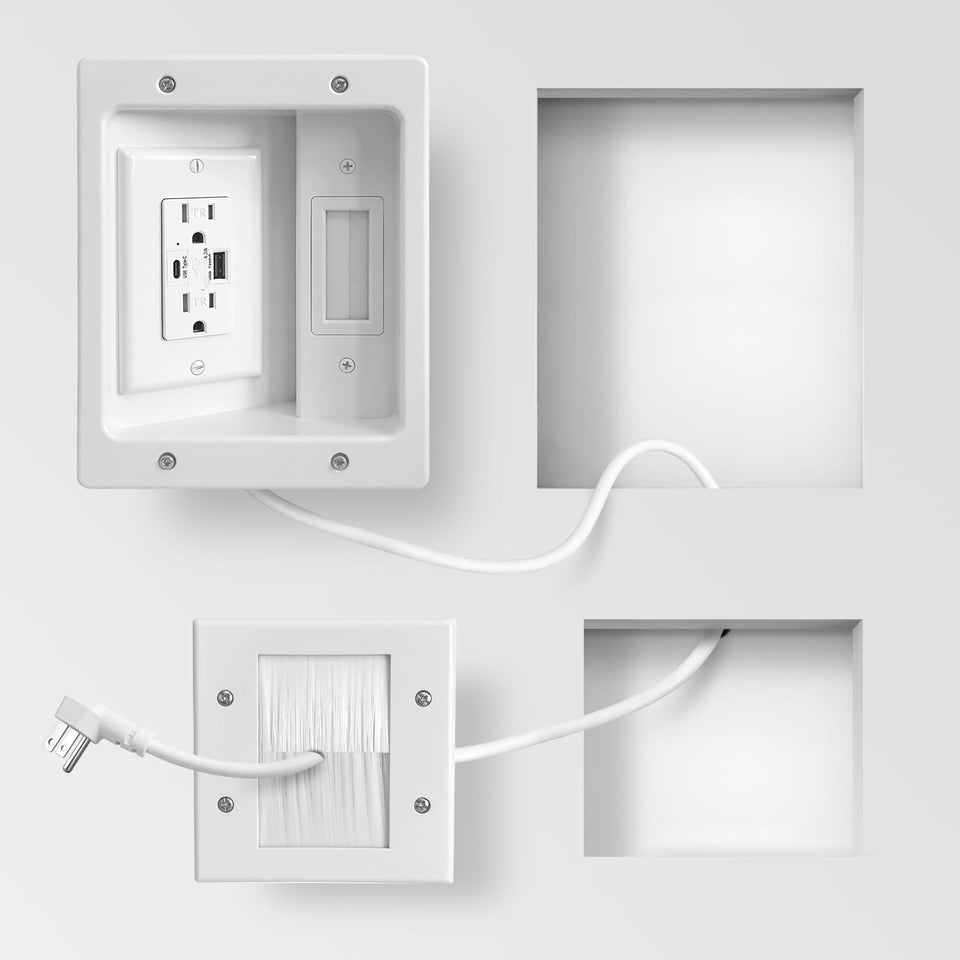 GEVINFA front panel view showing outlets and USB ports for neat power access