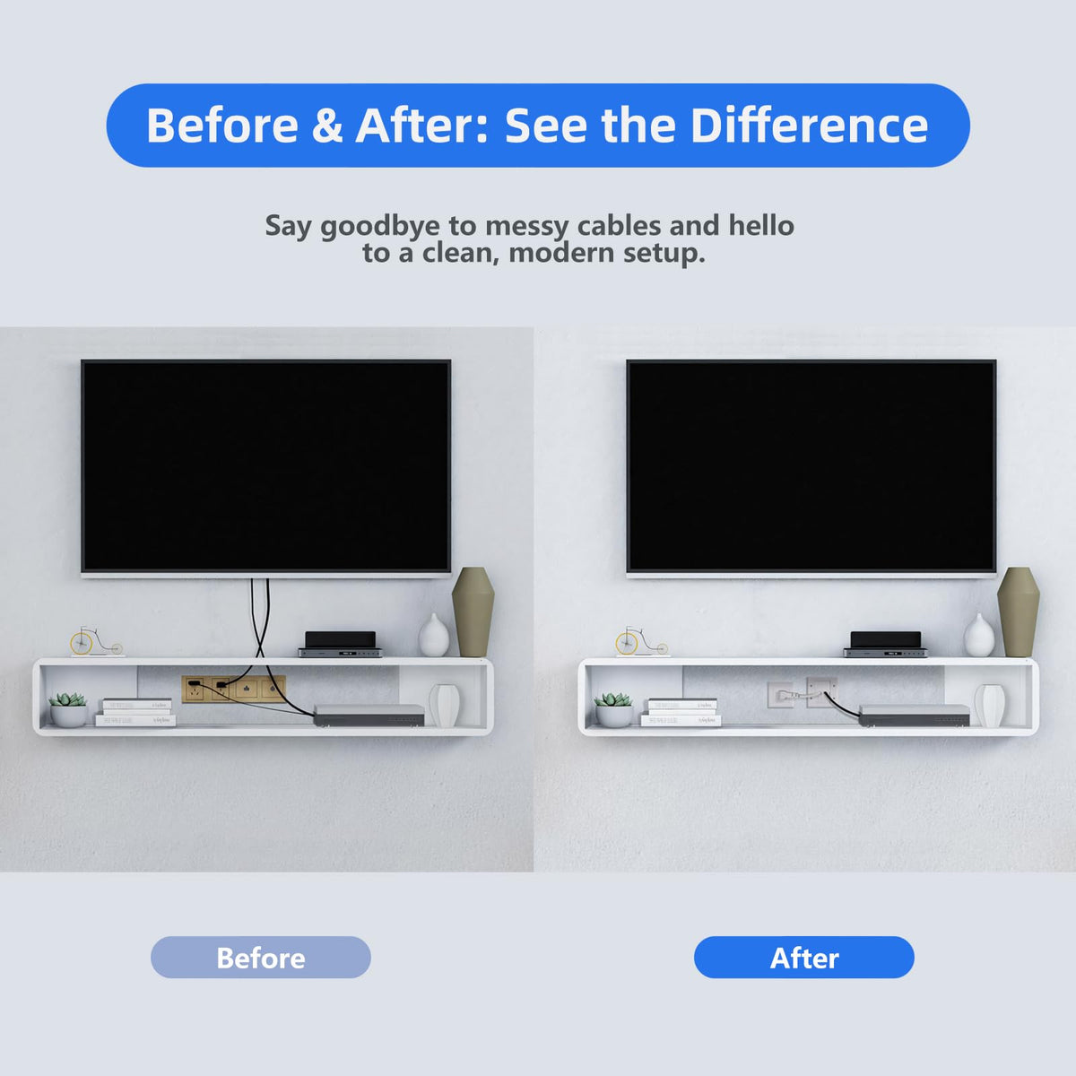 GEVINFA mounted TV lifestyle shot demonstrating clean home theater appearance