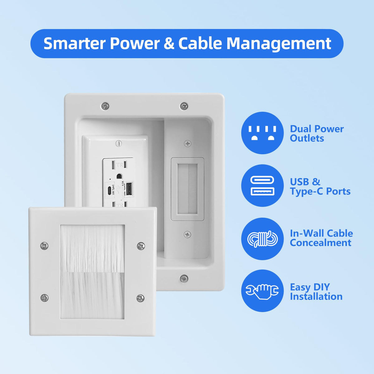 GEVINFA long 109in power cord and dual outlets for flexible placement