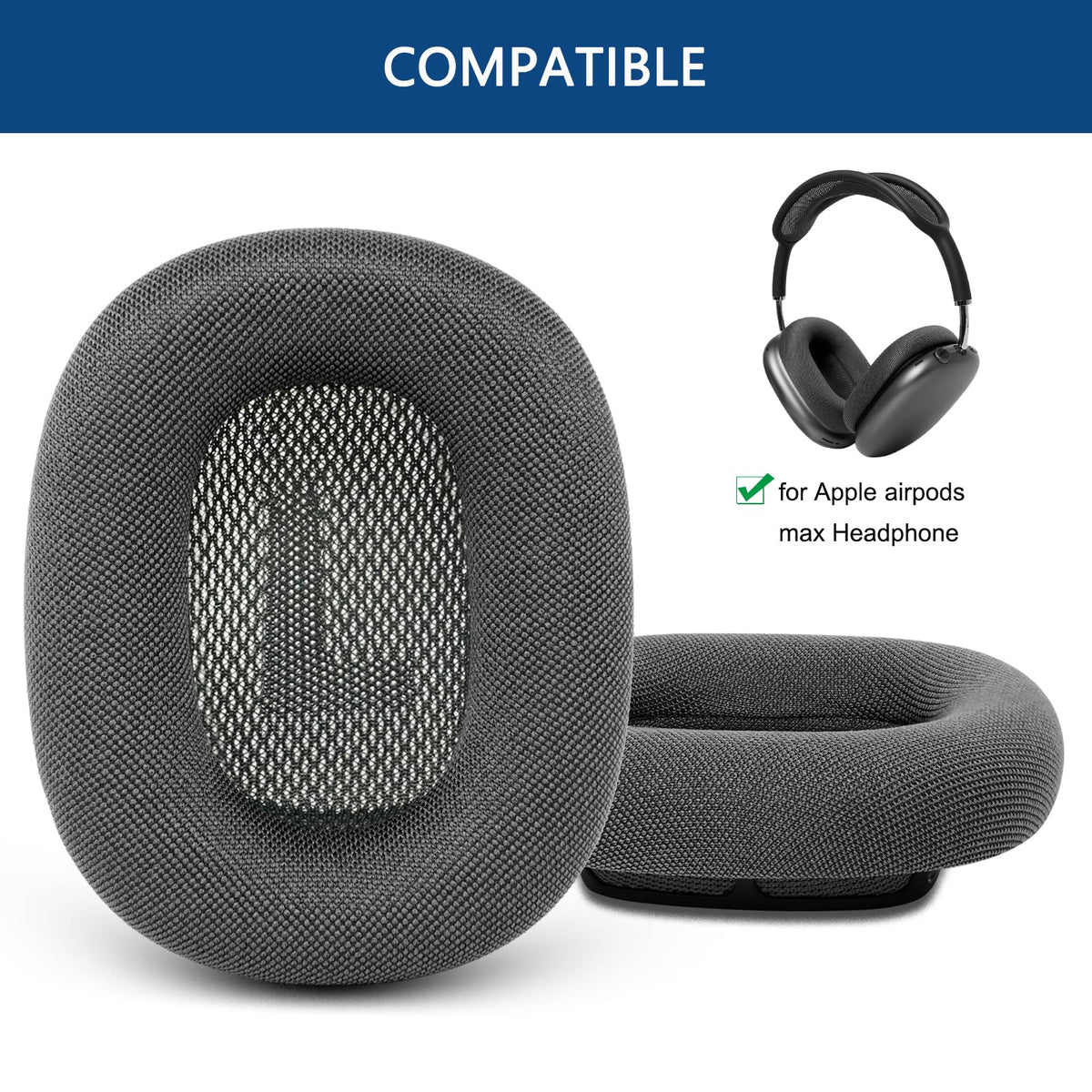 GEVO memory foam mesh cushions provide soft, breathable comfort for AirPods Max