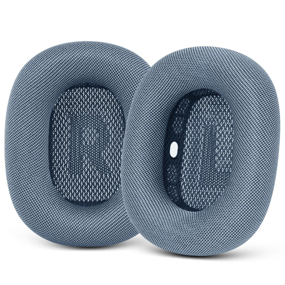 GEVO AirPods Max ear pads in light blue mesh for breathable comfort.