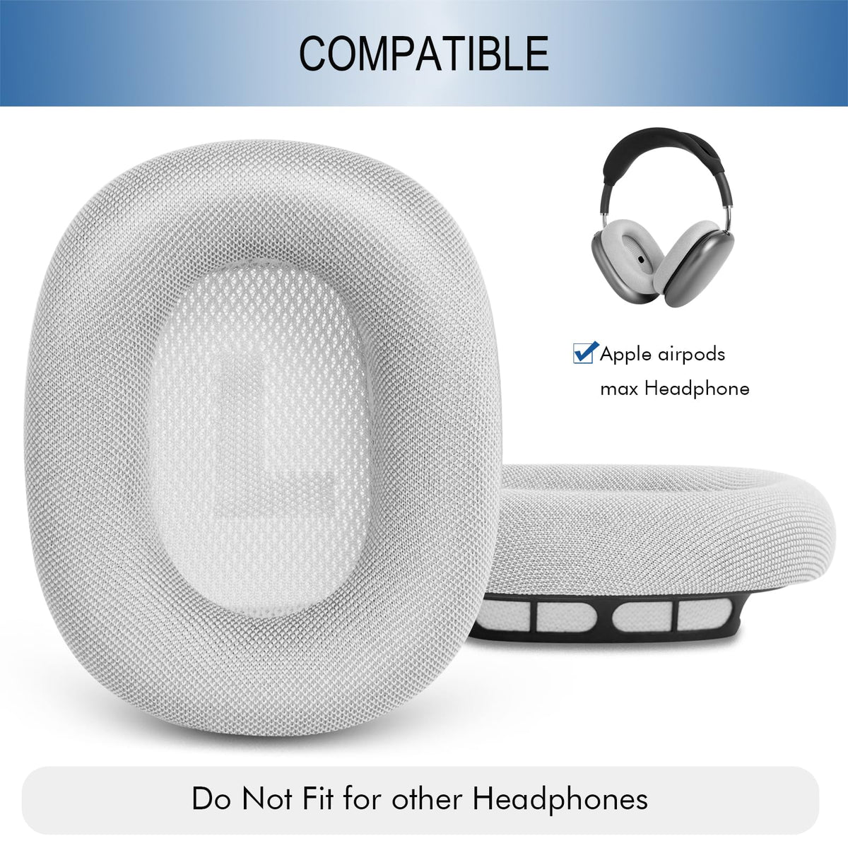 GEVO airpods max earpads with mesh-fabric texture for breathable comfort.