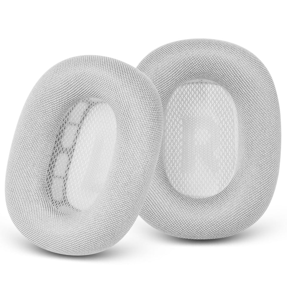 GEVO airpods max earpads in silver with secure, comfortable fit.