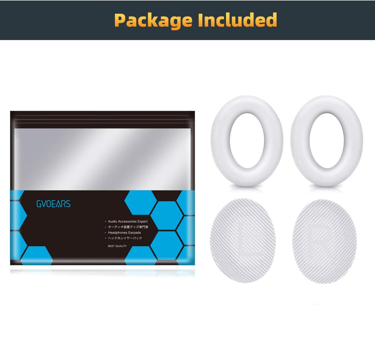 GEVO Bose QC35 earpads easy-install diagram for quick upgrade.