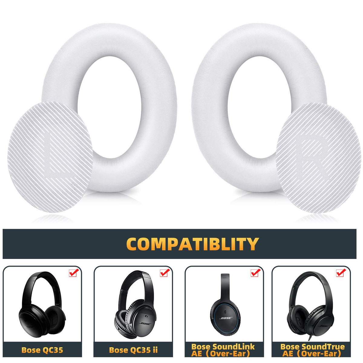 GEVO Bose QC35 earpads side view, thicker cushion for a better fit.
