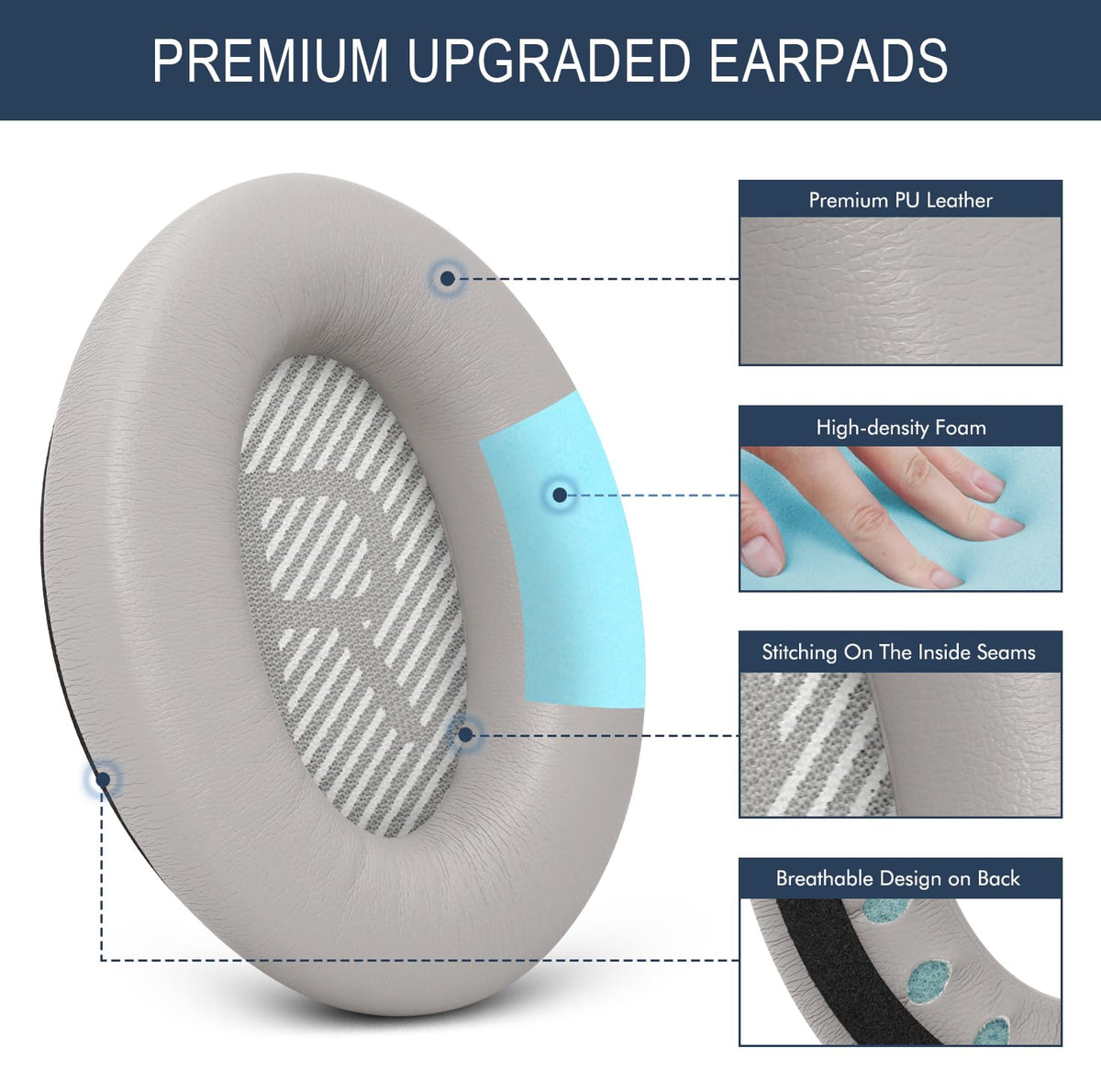 GEVO QC35 edge-stitch ear pads illustrating robust construction