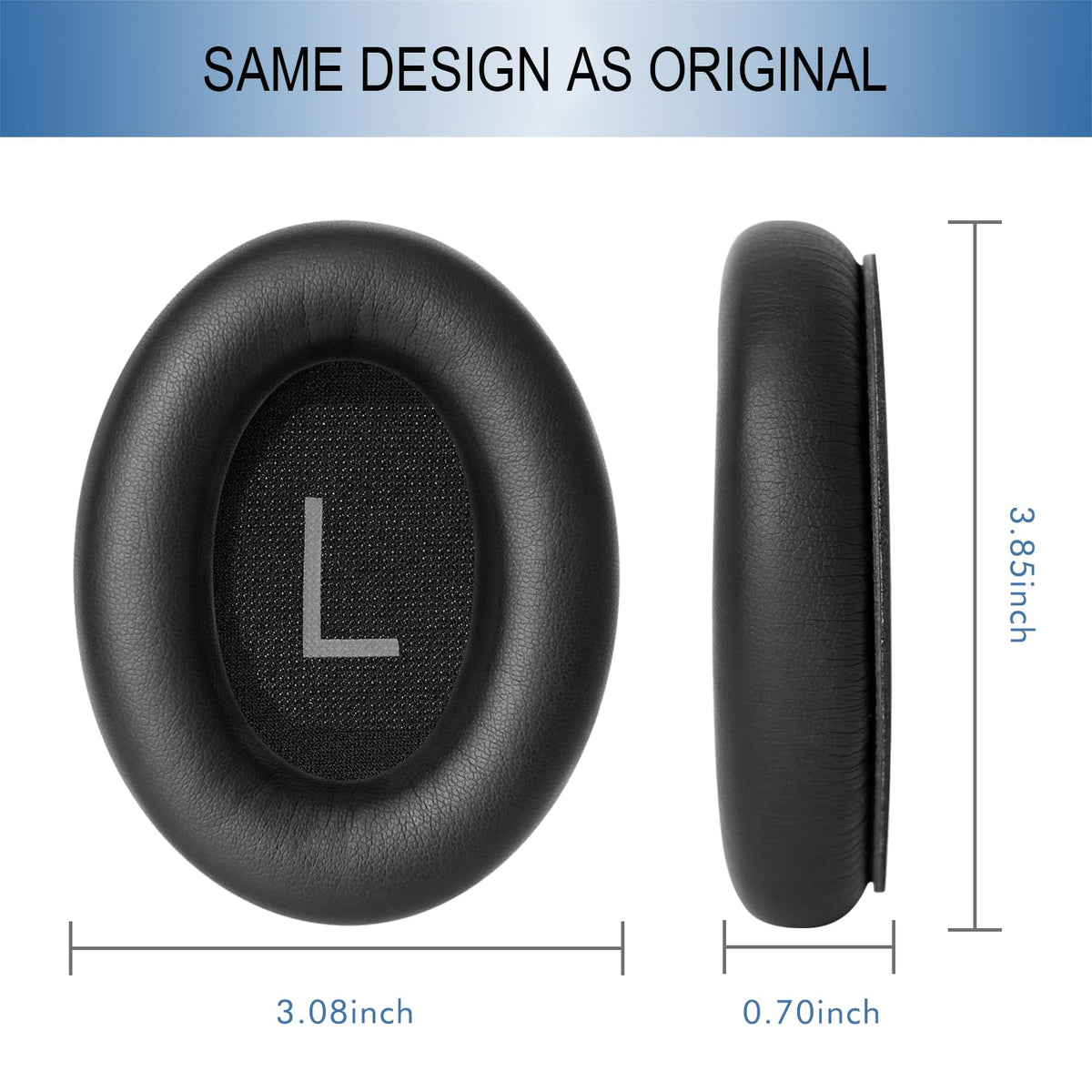 GEVO Bose QC45 black ear pads shown on wireless headphones.