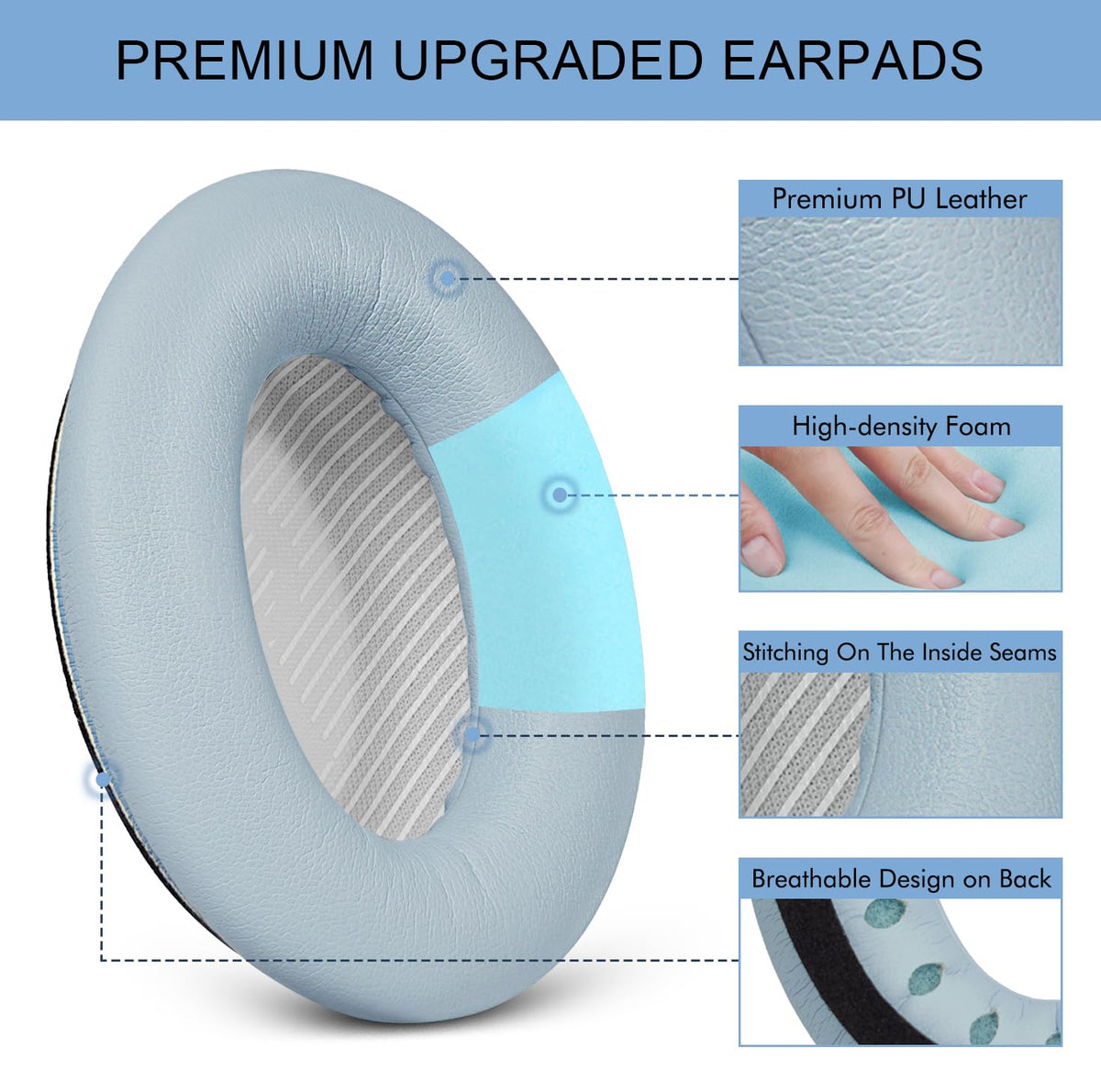 GEVO durable seam-stitching ear pads for QC35ii resisting splitting