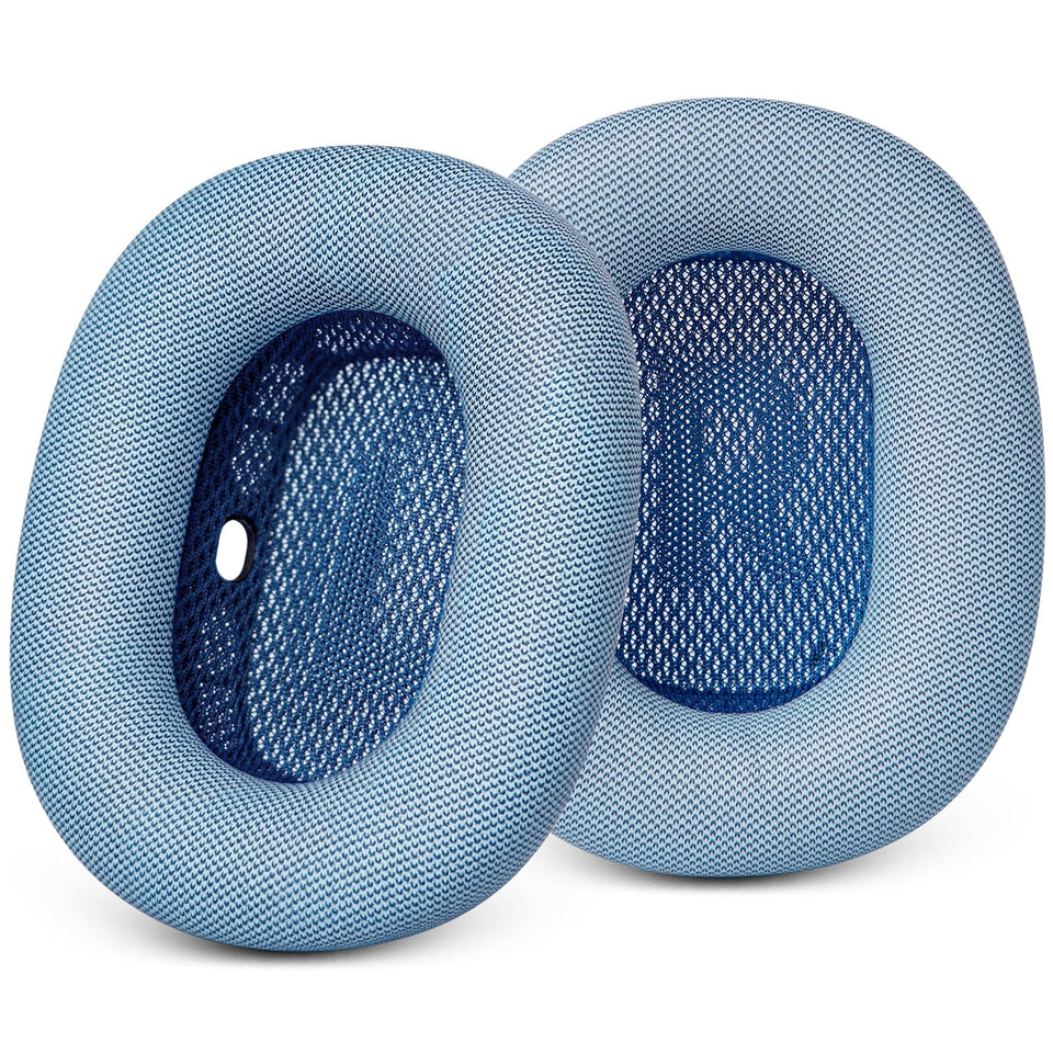 GEVO front view of sky blue ear cushions showing fresh look and fit