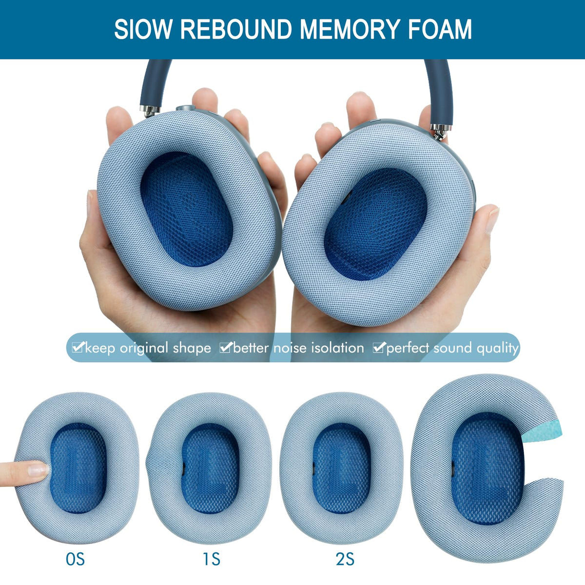 GEVO cushions installed on AirPods Max demonstrating snug fit