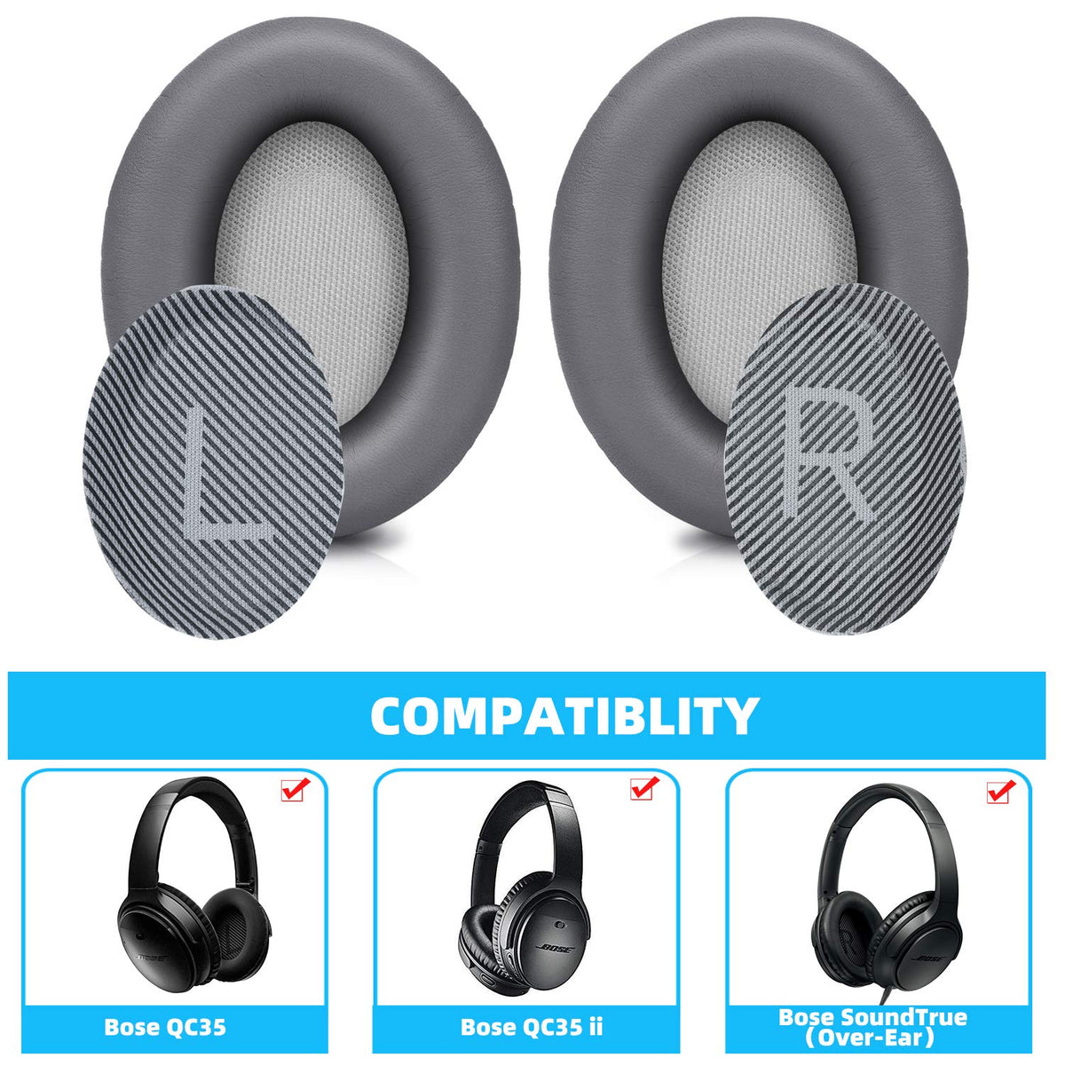 GEVO QuietComfort 35/35 II ear pads with memory foam for enhanced noise isolation.