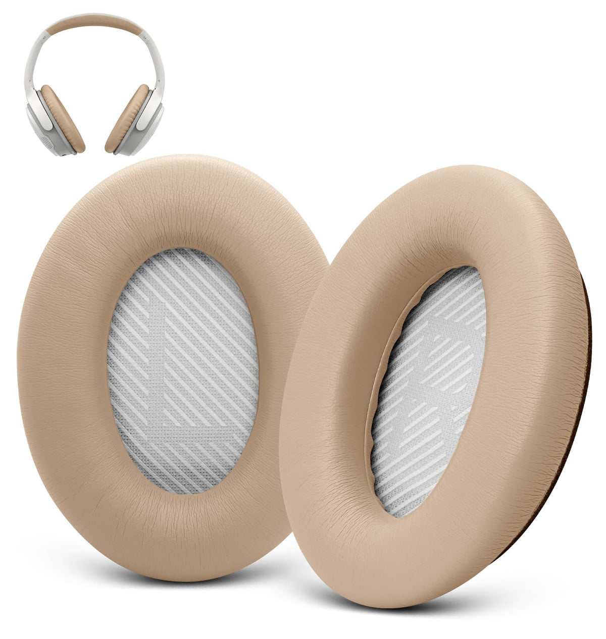 GEVO beige earpads front view showing replacement fit and renewed comfort