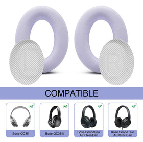 GEVO flexisoft memory foam for QC35 lilac cushions contours to ears for lasting comfort.
