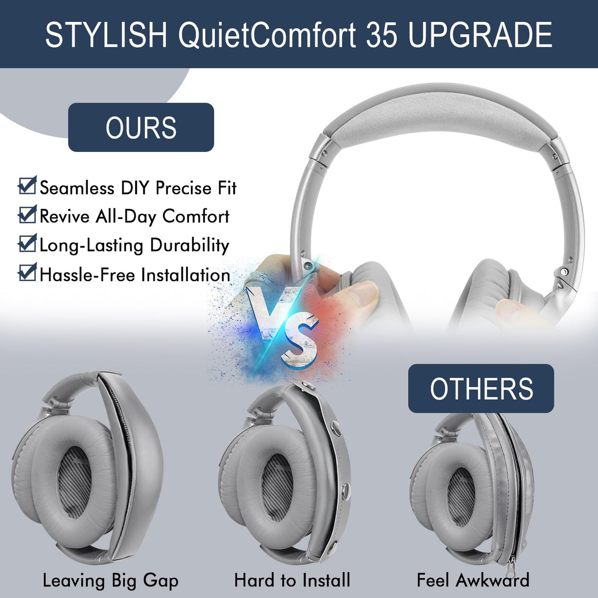 GEVO headband beside ruler showing scale for correct Bose QC35 QC45 fit