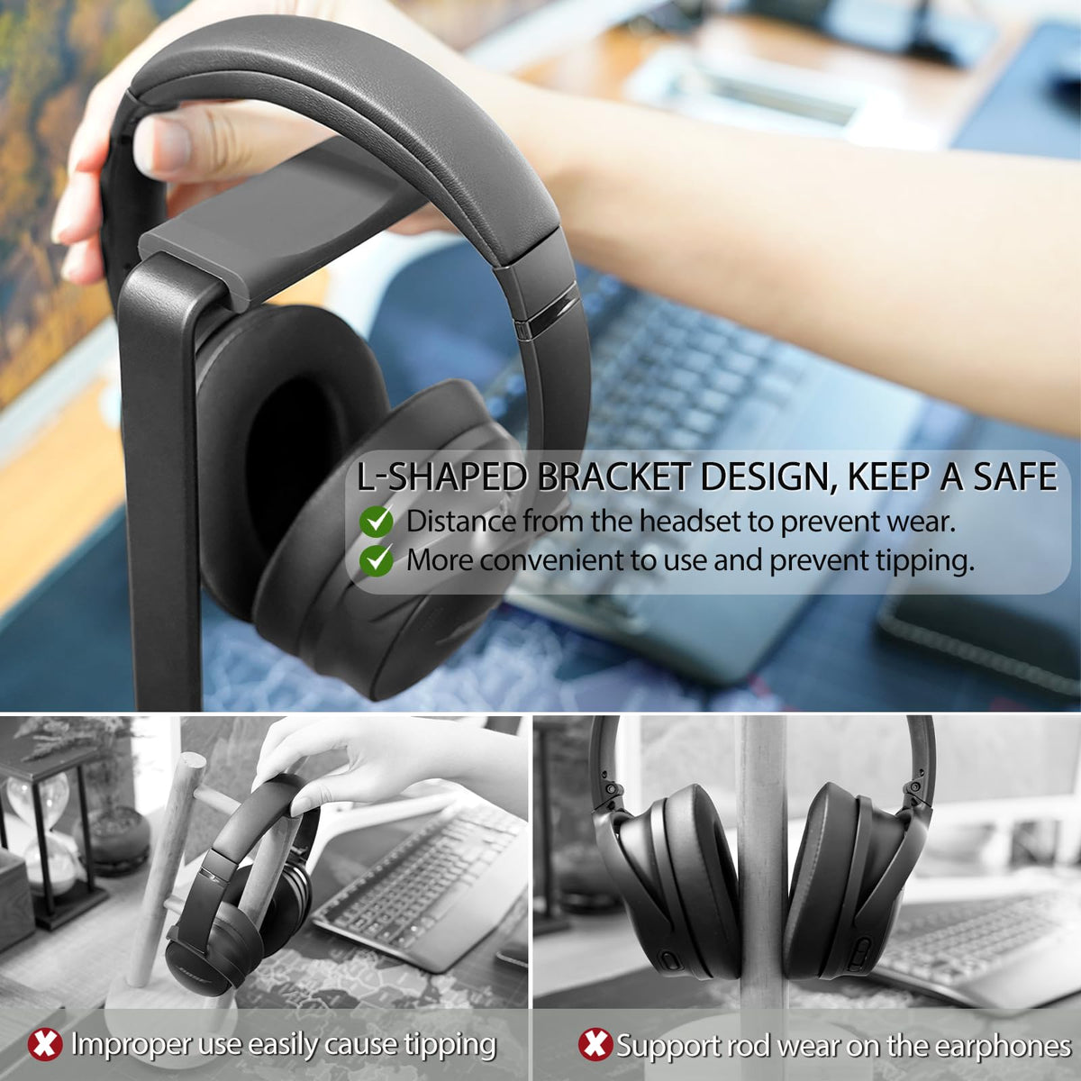 GEVO Headphone Stand features compact, minimal footprint ideal for home or office desks.
