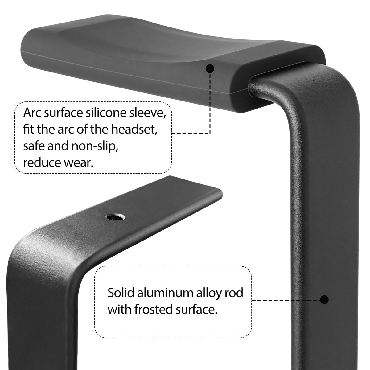 GEVO Headphone Stand shows silicone protective cover that guards earcups from scratches.