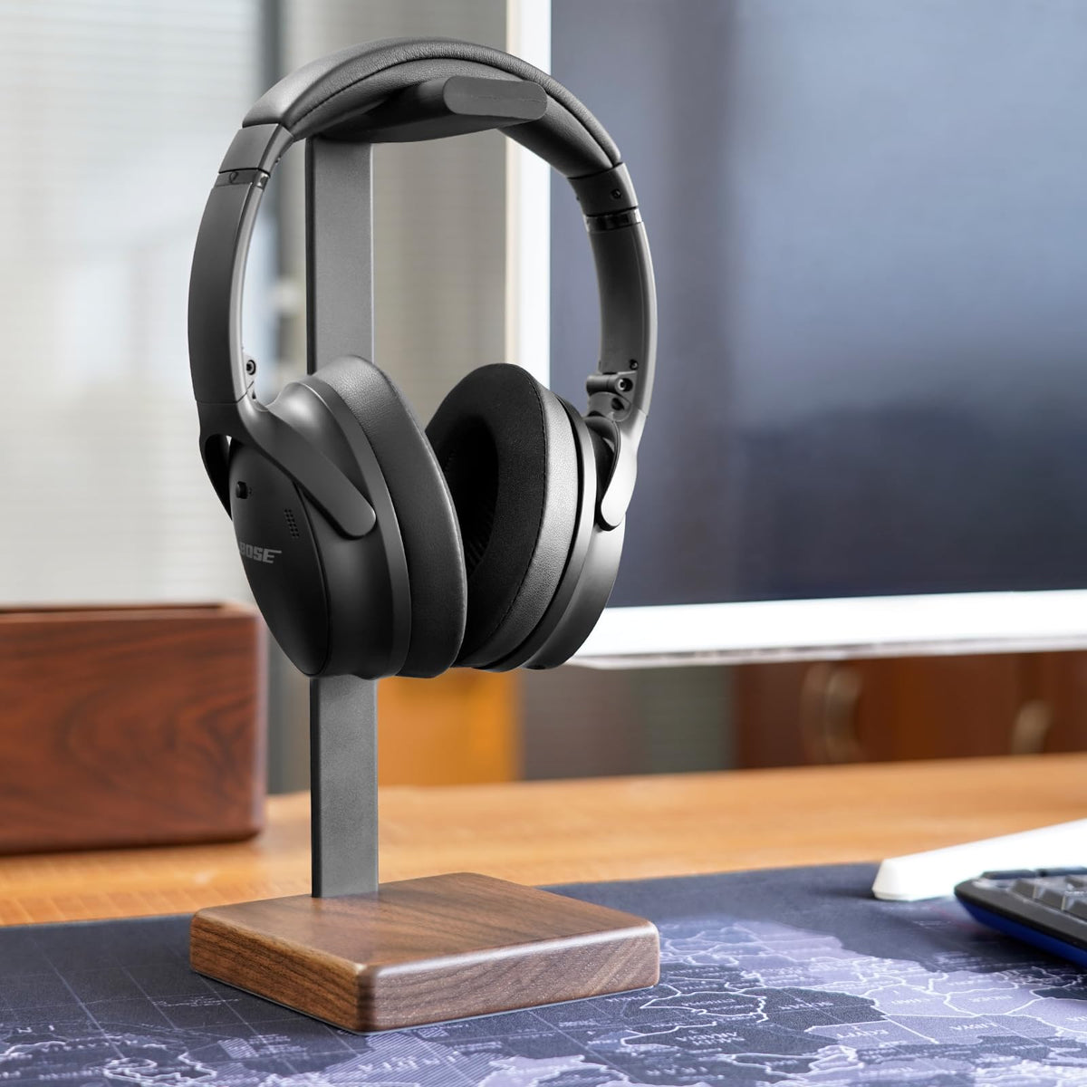 GEVO Headphone Stand pairs with Sony, Bose, and gaming headsets for tidy setups.
