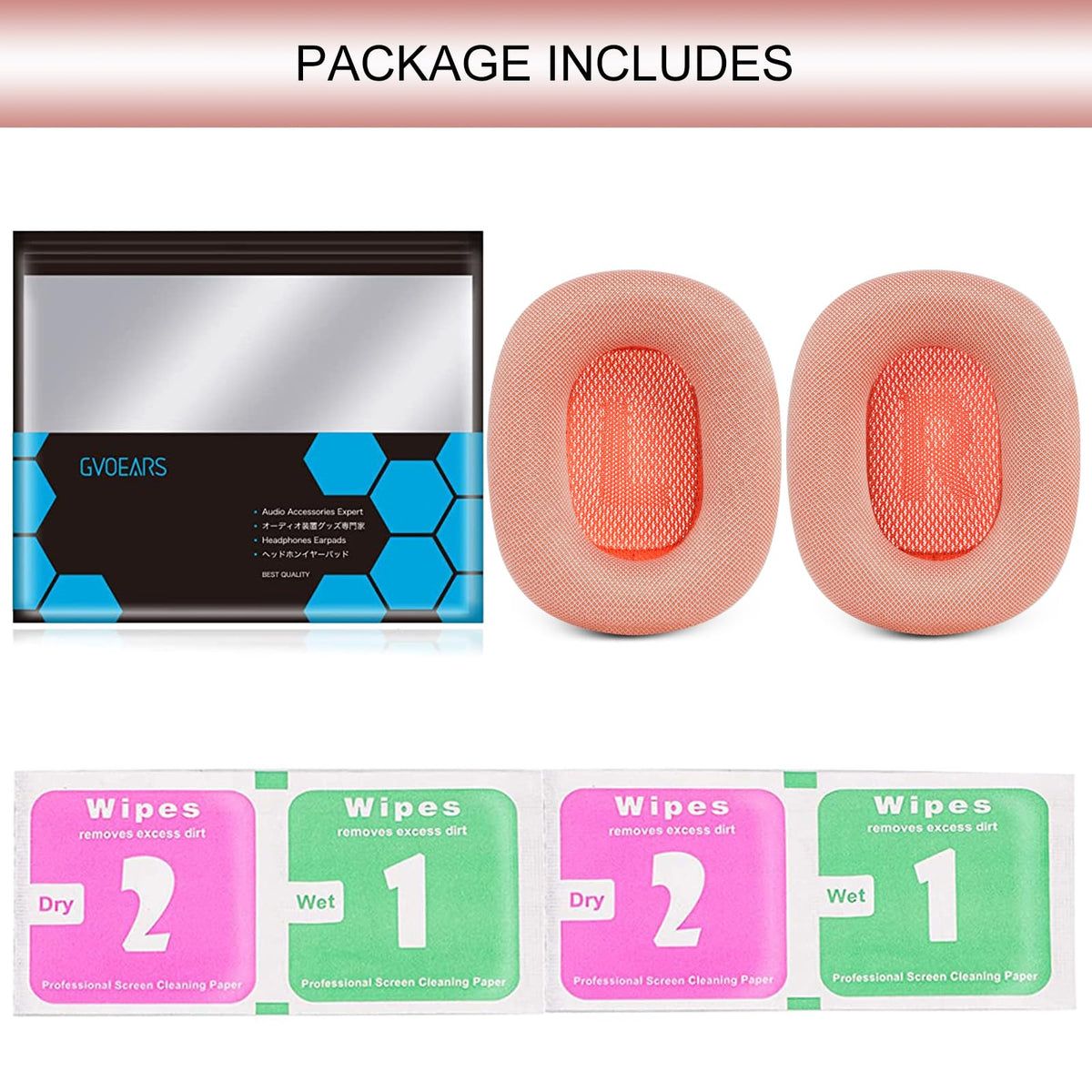 GEVO kit image shows ear pads and wipe pads.