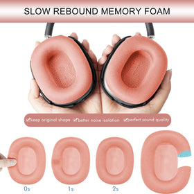 GEVO pink ear pads on AirPods Max for proper fit.