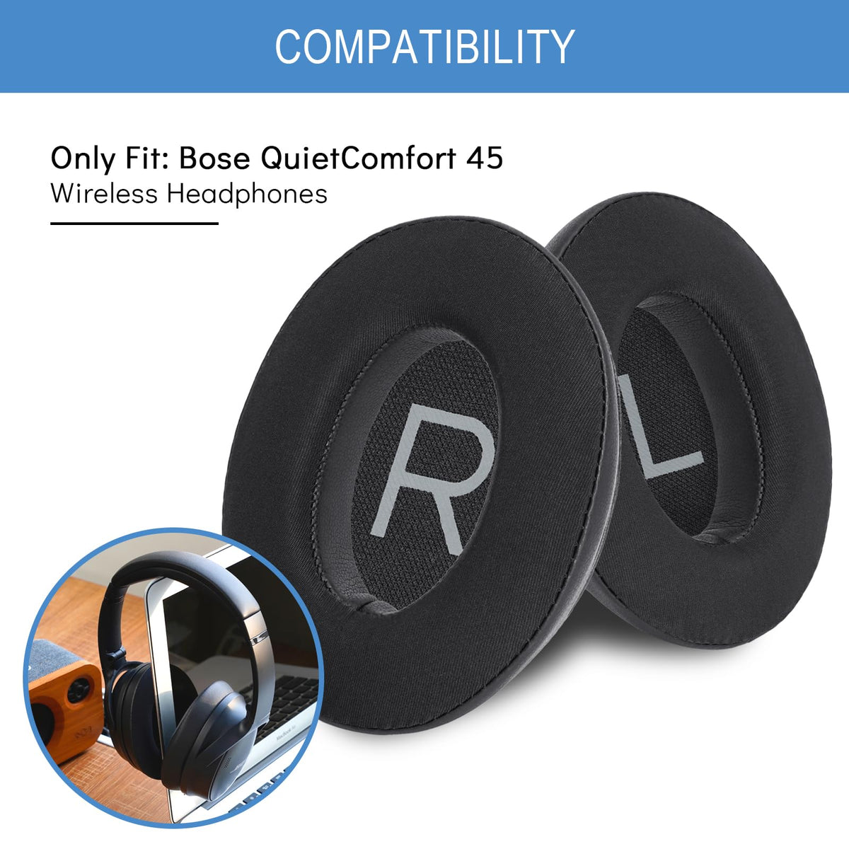 GEVO QC45 ear pad cooling-gel detail reduces heat during long listening sessions