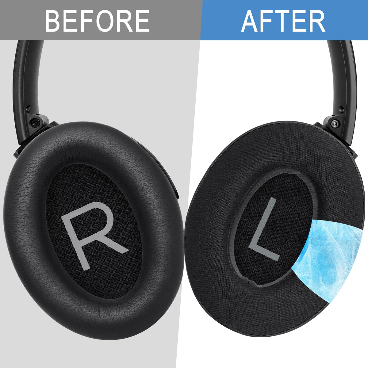 GEVO QC45 ear pad installation step-by-step depiction for easy DIY replacement