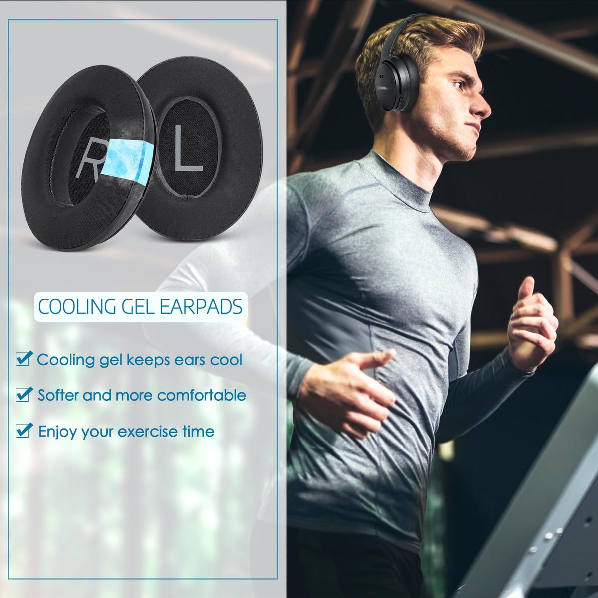 GEVO QC45 ear pad soft fabric closeup highlighting breathable material