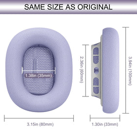 GEVO ear pads next to ruler illustrating size compatibility with AirPods Max benefit