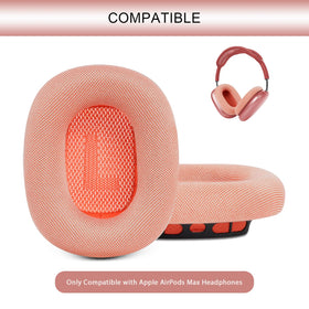 GEVO AirPods Max pink close-up shows breathable mesh fabric.