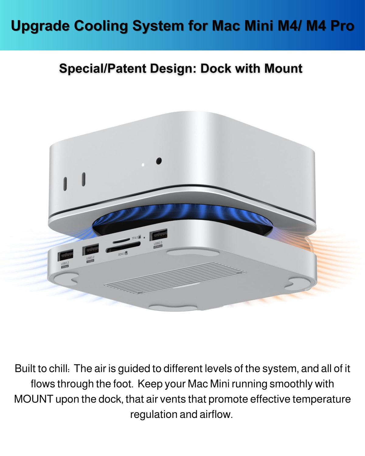 GEWOKLIY Mac mini M4 Dock cooling vents for steady performance