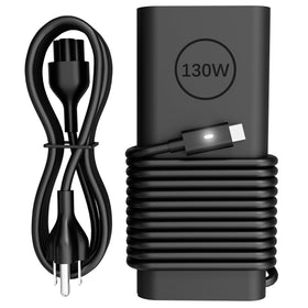 GEYUTOTE Dell 130W USB-C charger front view powering a Dell laptop.