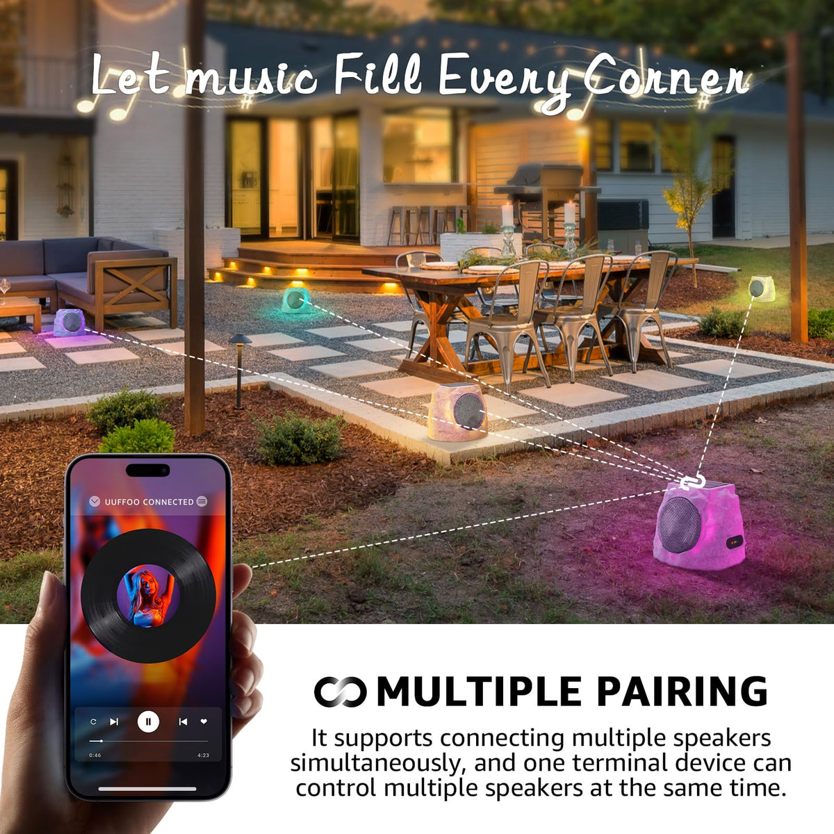GGII rock speaker garden lighting and audio enhancing evenings outdoors