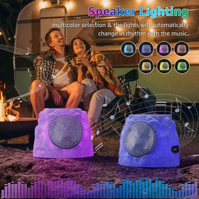 GGII rock speaker LED light show illuminating outdoor spaces at night