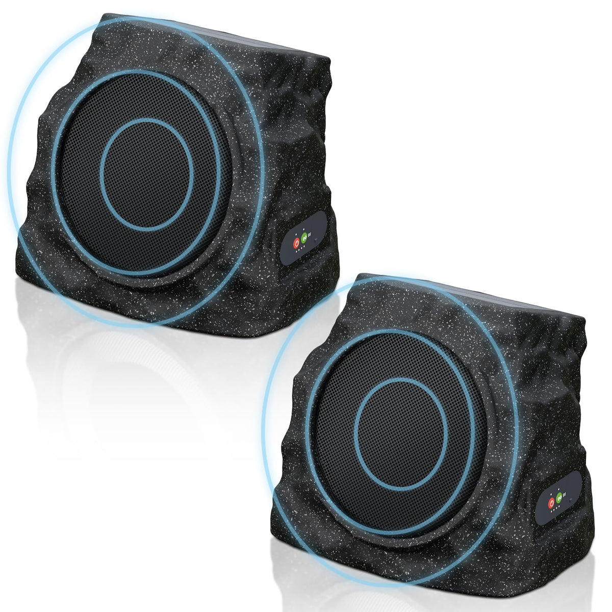 GGII rock speakers outdoor duo deliver immersive stereo sound for patios and gardens.