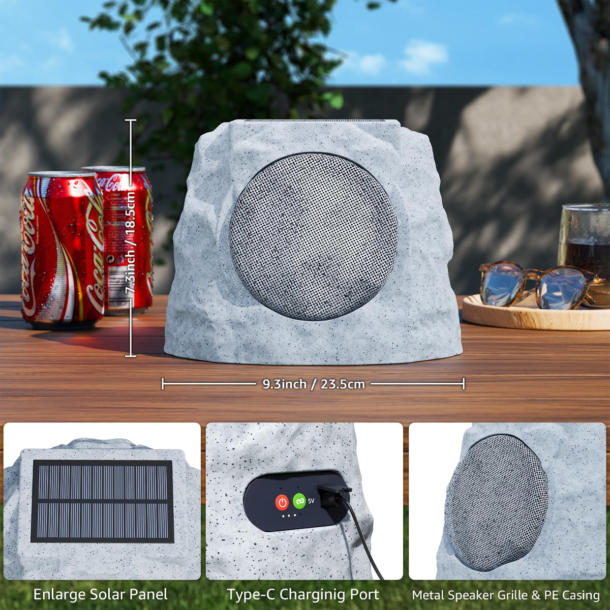 GGII rock speaker solar charging and USB backup power