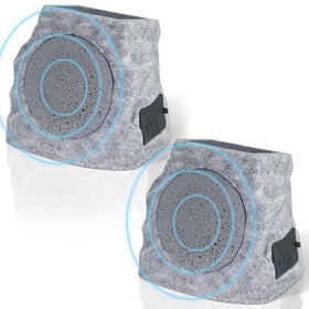 GGII solar rock speakers outdoors provide ambient patio sound.