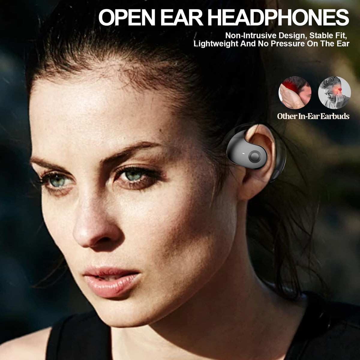 GGSTOPWATER close up of soft earhook showing secure fit for active movement