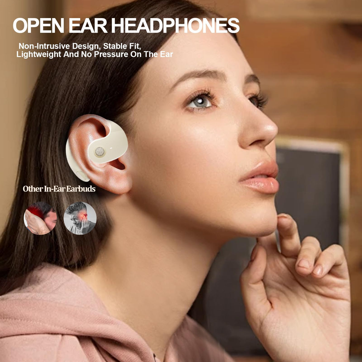 GGSTOPWATER close-up of flexible earhook highlighting secure fit and sweat resistance