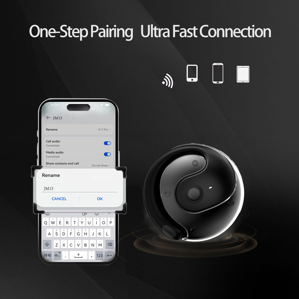 GGSTOPWATER earbuds beside a pocket showing pocket-friendly size for travel