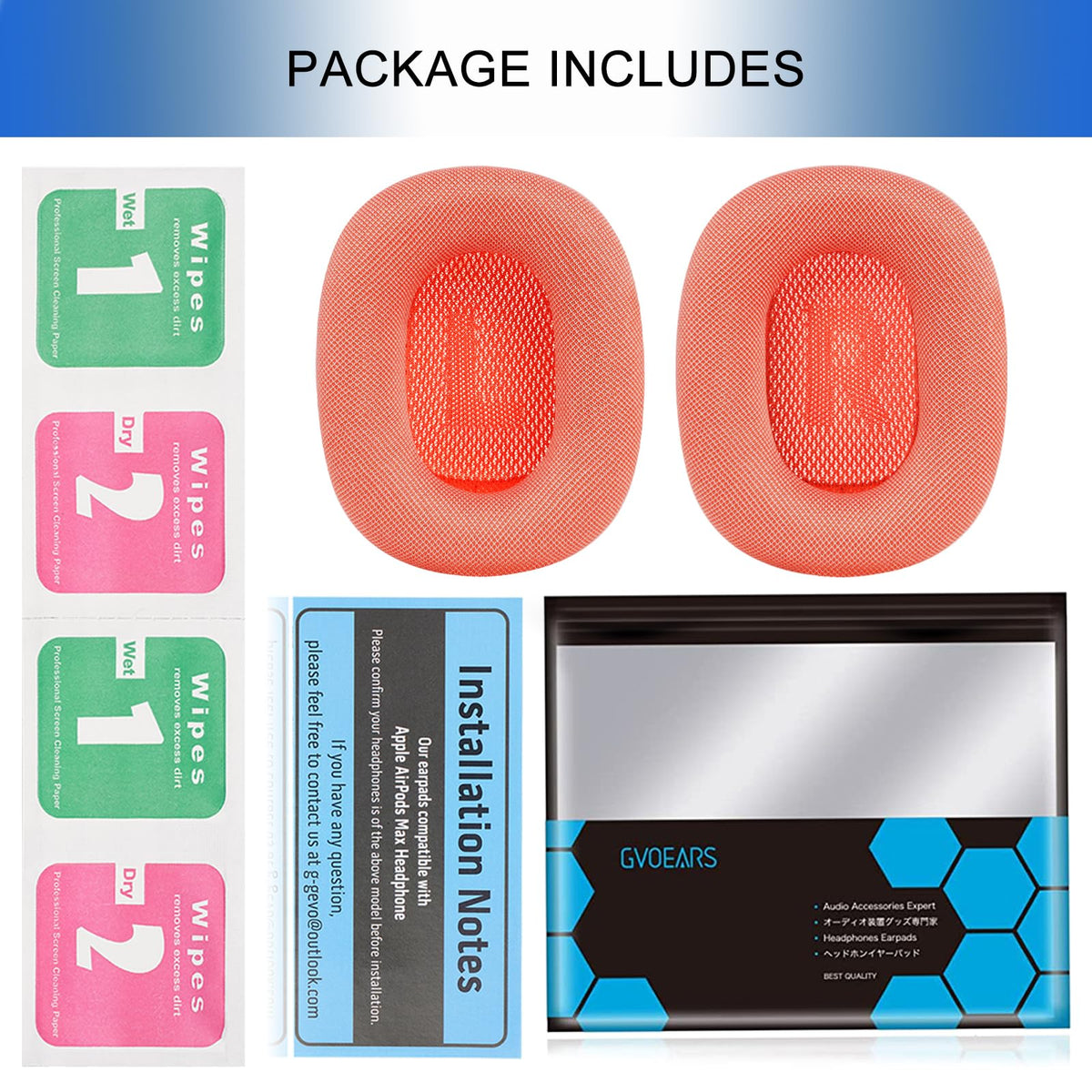 GGVOEARS 180-day warranty included with pink AirPods Max cushions.