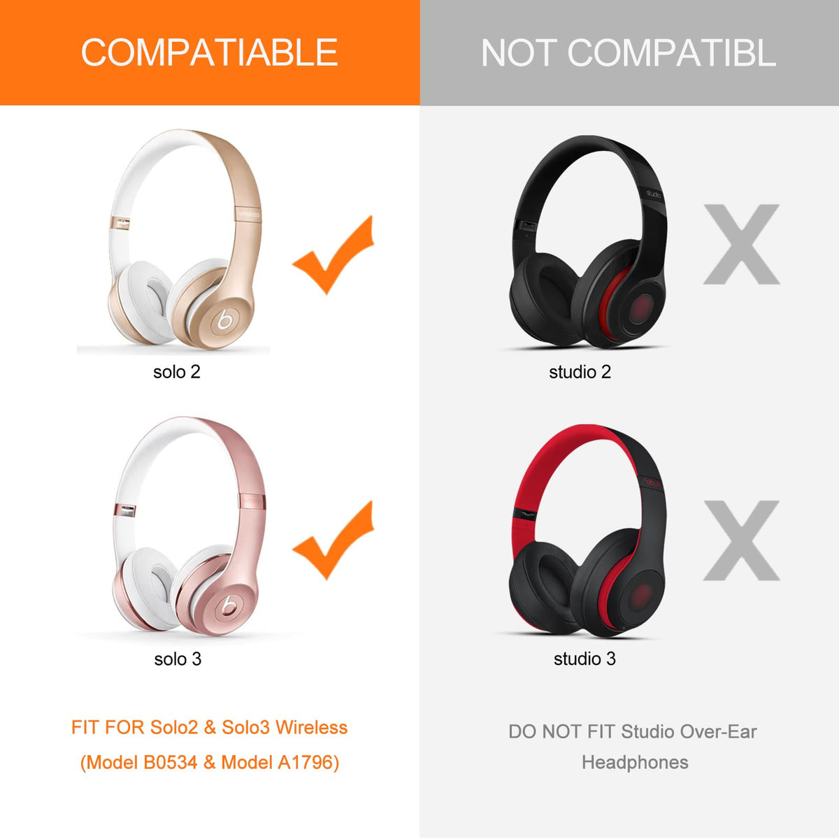 G GVOEARS cooling gel ear pads for Beats Solo 2/3, comfortable and heat-reducing