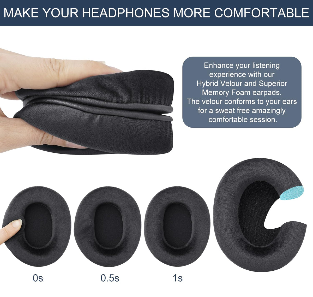 Installation guide image showing quick-yet-easy ear pad replacement.