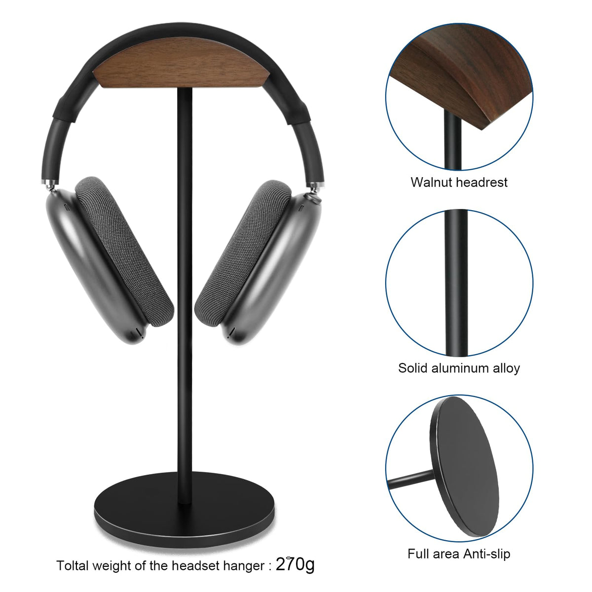 G GVOEARS anti-slip base keeps headphones secure on your desk